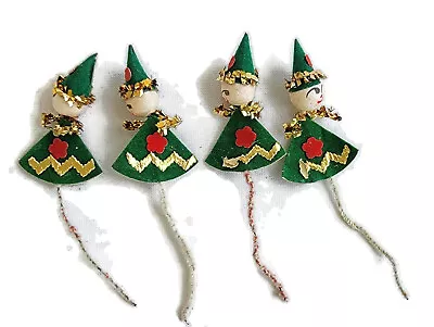 4 Christmas Vintage Pixies Picks Chenille Pipe Cleaners Flocked Spun Cotton MCM • $10.93