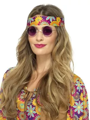 Hippie Specs Purple 60's Peace Love Hippies Fancy Dress Costume Accessory • $8.95