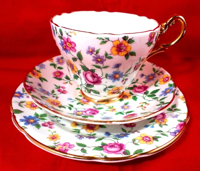 £20 • Buy Vintage REGENCY CHINA Trio FLORAL Teaset CHINTZ Cottagecore GORGEOUS