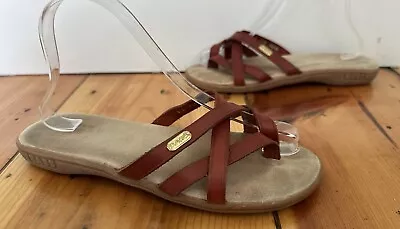 Vtg SUNJUNS By Bass Womens Size 9 M Cinnamon Red Sharon Leather Strappy Sandals • $34.89