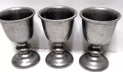 Pewter Wine Goblets Rough Steel Metal Stem Drinking Glass Made In USA 5 In 3 Pcs • $42.99