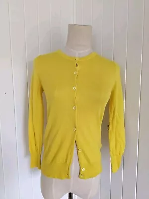 J. Crew 100% Cashmere Yellow Cardigan XS 8 Button Up • $39