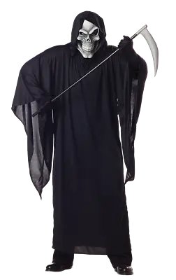 Mens Grim Reaper Plus Size Halloween Death Skeleton Fancy Dress Costume • £38.99