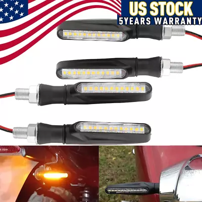 4 Flowing LED Motorcycle Turn Signals Light Blinker Indicator Tail Lights Amber • $7.99