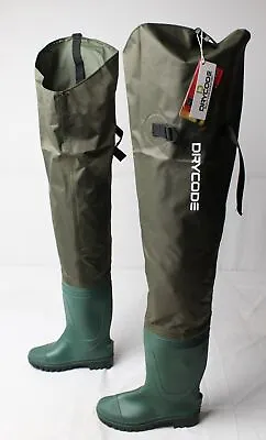 DRYCODE Men's Waterproof Adjustable Fishing Hip Waders LV5 Green Size US:8 • $42.74