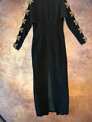 VTG 80s 90s RIAZEE BOUTIQUE NAEEM KHAN Size 6 Black Cutout Dress Gold X  • $25