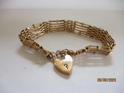 9ct Rose Gold 5 Bar Gate Bracelet And Padlock H/mrk A Bros 9ct  9.79g VGC • £245