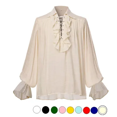 Victorian Ruffle Jabot Shirt For Men Halloween Vampire Medieval Pirate Men Shirt • $25.99