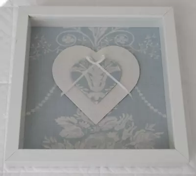 LARGE 27cm Laura Ashley Josette Fabric 3D Heart Picture Duck Egg Ivory • £23.50