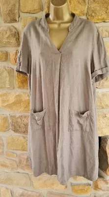 George Sz 18 Linen Mix Muddy Khaki Summer V Neck Short Sleeve Tunic Short Dress • £2.50