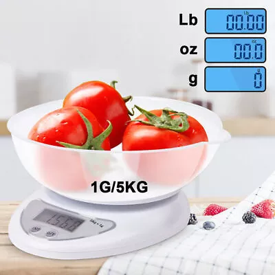 5kg LCD Digital Scales Kitchen Electronic Cooking Food Bowl Scale Measuring Tool • £8.88