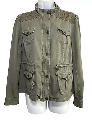 Candies Womens Army Green Military Style Jacket Blazer Lace Pockets Size L • $8.39