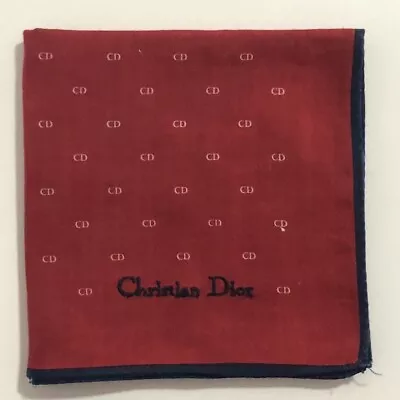 Men's Christian Dior Vintage Handkerchief Red Classic Pocket Square Monogram 18  • $19.99
