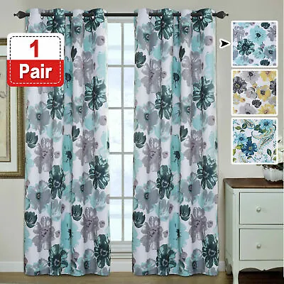 2x Blockout Floral Curtains Eyelet Blackout Curtain Draperies For Living Bedroom • $42.09