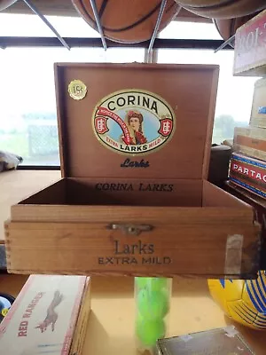 Vintage Corina Larks Extra Mild Cigar Box Wooden 8 X6.25 X4  • $15