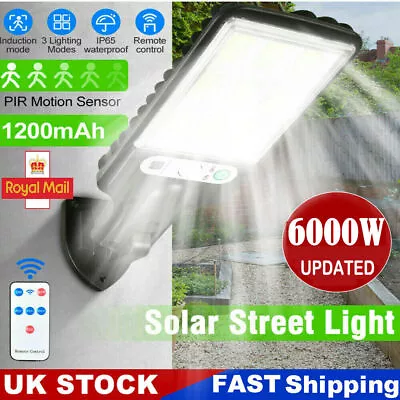 6000W LED Solar PIR Motion Sensor Wall Light Outdoor Street Garden Security Lamp • £7.85