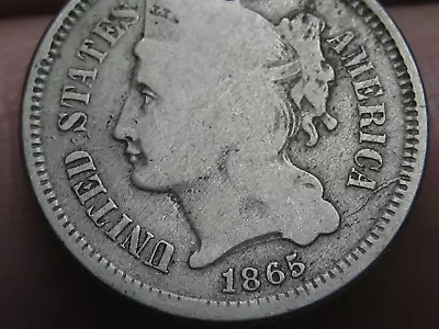 1865 Three 3 Cent Nickel 3CN- VG/Fine Details • $14.12