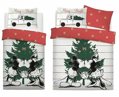 Disney Mickey Mouse & Minnie Mouse Christmas Reversible White & Red Duvet Cover • £15.99