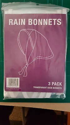 3x Pack Plastic Rain Bonnet/Rain Hat/Rain Hood/Regenhaube Clear Visor White Edge • £2.49