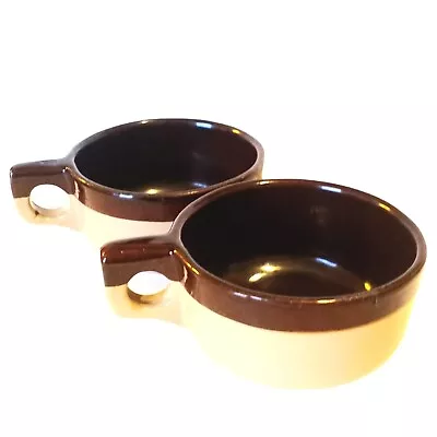 Monmouth Pottery Soup Mug Crock Maple Leaf Set Of 2 Western Stoneware Brown Tan  • $20