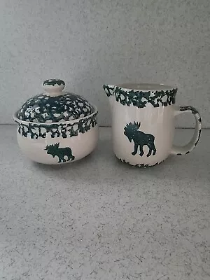 Folk Craft Moose Country Tienshen Creamer And Sugar Bowl With Lid. • $14