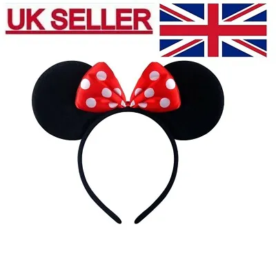 Minnie Mouse Ears Headband Fancy Dress Disney Spotted Bow Ladies Girls Kids UK. • £3.69