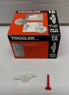 Toggler Hollow Wall Anchor TA 100/BX 11009 For 1/8-1/4  3-6mm Thick Box Of 100 • £11