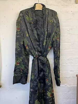 Mens Chinese Dressing Gown / Satin / Black Embroidered/ Pagoda/ 44” • $31.72