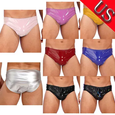 US Mens Latex Lingerie Underwear Patent Leather Underpants Low Waist Sexy Briefs • $7.35