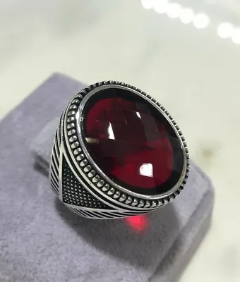 925 Sterling Silver Handmade Gemstone Turkish Ruby Men's Ring Size 7-11 • $35