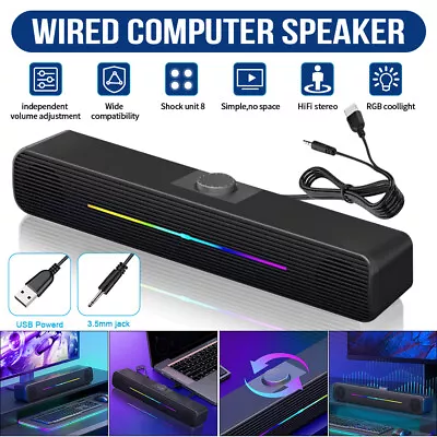 Computer Speakers Wired Speaker PC Soundbar Stereo USB Powered For Laptop Tablet • $21.35