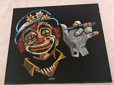 Vintage 70s 80s Sad Clown Hobo Cigar Velvet Painting Picture Unframed • $30