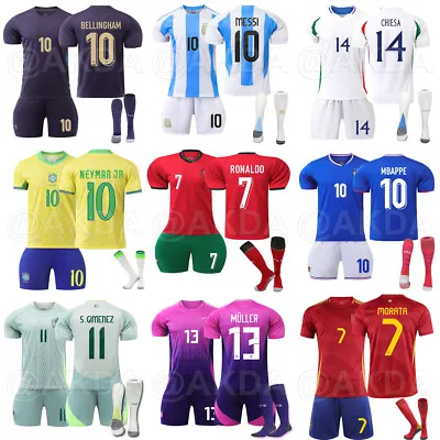 New 2024 Kids National Teams Foot Kits Boys Ball Strip Shirt Shorts Socks 19th • £19.99