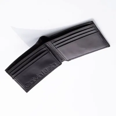 Calvin Klein Black Leather Slimfold Wallet Bnwt • £44
