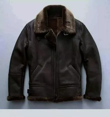 Men's RAF Aviator Real Leather Jacket Coat Bomber B3 Sheep Skin Pilot Flying N10 • $99.99