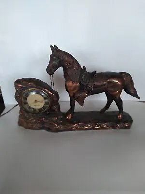 Vintage Sessions Bronze Color Horse Electric Mantle Clock Cowboy Western WORKS • $55