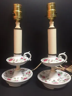 2 Candle Stick- Chamber Lamps 12'' Vanity Or Bed Side Table Lights 1960s-70s • $45