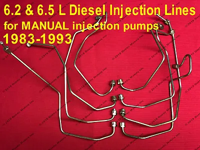 6.2 & 6.5 L Diesel Fuel Injection Lines 1988-1993 DB Manual Injection Pump Lines • $299.98