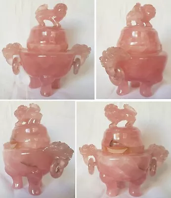 £243.36 • Buy Chinese Home Decorative Pink Rose Quartz Incense Censer Burner Foo Dog Lid