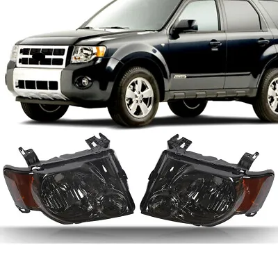 Headlights Headlamps Chrome Housing Smoke Lens Pair Fits 08-12 Ford Escape • $75.99