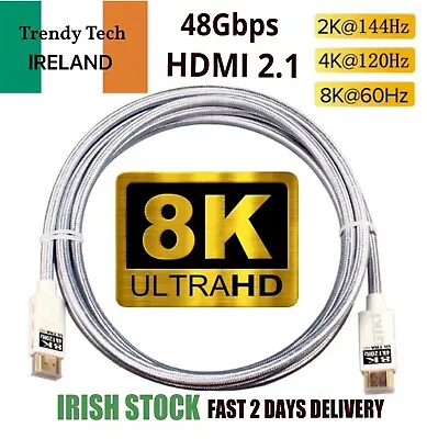 LONG 2M HDMI 2.1 ULTRA HD 8K 4K LEAD SKY-Q PS5 PS4 XBOX X TV CABLE 48Gbps 120Hz • £15.37