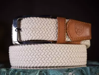 ALL SIZES Off-White & Brown Webbed Golf Belt Brand NEW Classic Style Golf • $12.99