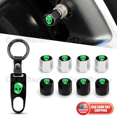 Universal Car Wheels Tire Valve Dust Stem Air Cap Keychain Ring UFO Alien Logo • $9.99