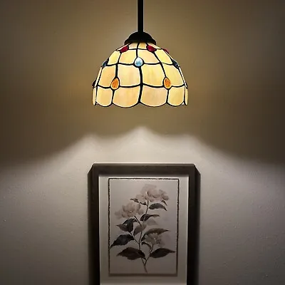 Enjoy Tiffany Style Mini Hanging Lamp Gold Stained Glass Crystal Beans LED Bulb • $106.99