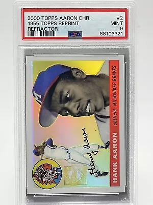 2000 Topps Aaron Chrome #2 Hank Aaron 1955 Topps Reprint Refractor PSA 9 Braves • $99.99