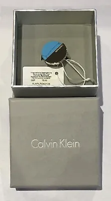 CALVIN KLEIN Silver Tone & Turquoise Disc Round Ring Genuine BNWT In Box • £21.99