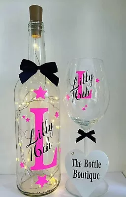 Personalised LED Light Up Bottle Wine Glass Birthday Gift  16th 18th 21st 30th • £19.95