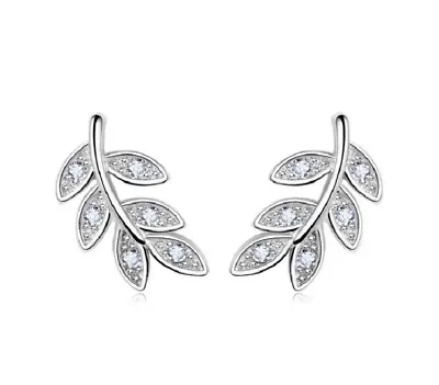 Elegant 925 Sterling Silver Leaf Stud Earrings Ear Cuff For Women UK • £3.65
