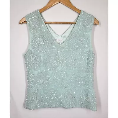 Vintage Melinda Eng Pale Blue Floral Beaded Sleeveless Top Medium Classy Elegant • $34.95