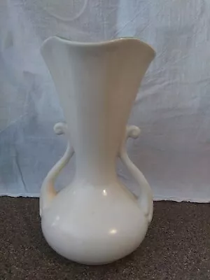 Vintage Red Wing Pottery USA Double Handle Vase #505 Matte Cream & Green 7.5  • $25